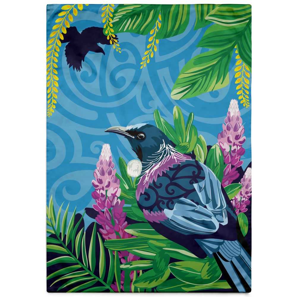 Tea Towel NZ Colorful Tui &amp; Fern